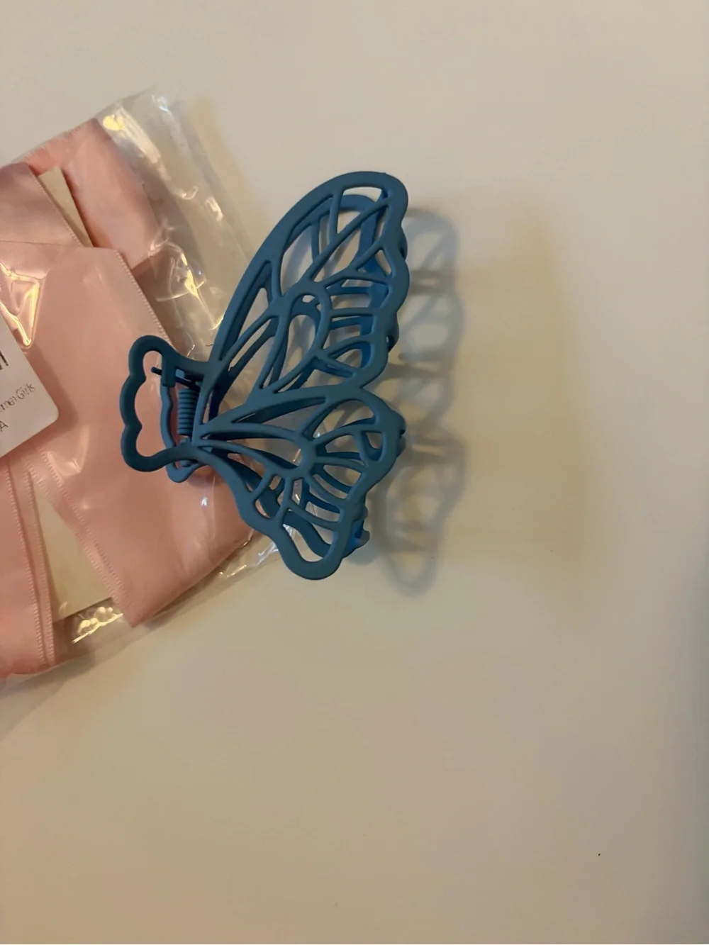 Pink Satin Bow Hair Clip and Blue Butterfly Clip
